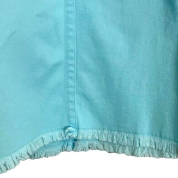 Quacker Factory Denim Jacket Size L Fringe Hem Rhinestone Zippers Jewel Buttons - Picture 5 of 11